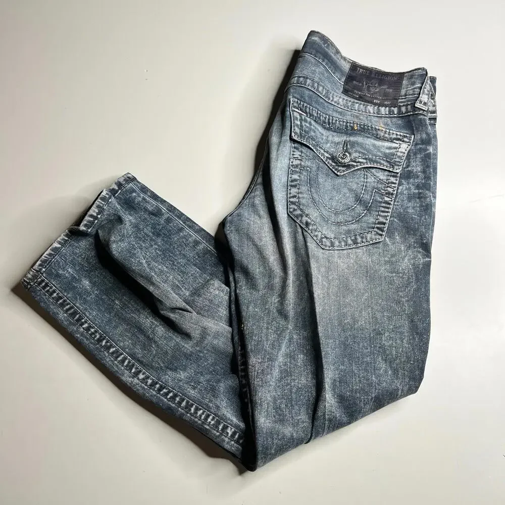 True‎ Religion Geno Slim Fit Jeans Men’s Size 36 Blue Distressed Denim Y2K